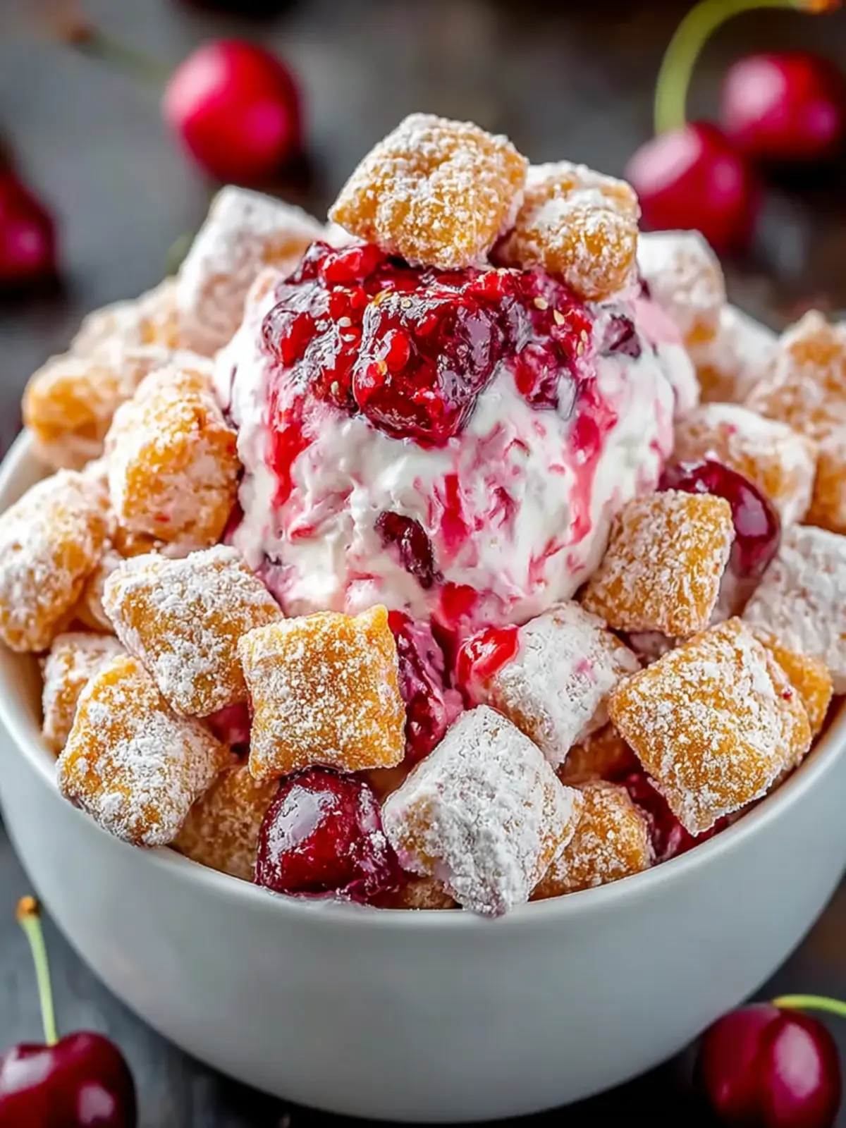 Irresistibly Creamy Cherry Cheesecake Puppy Chow Delight First Image