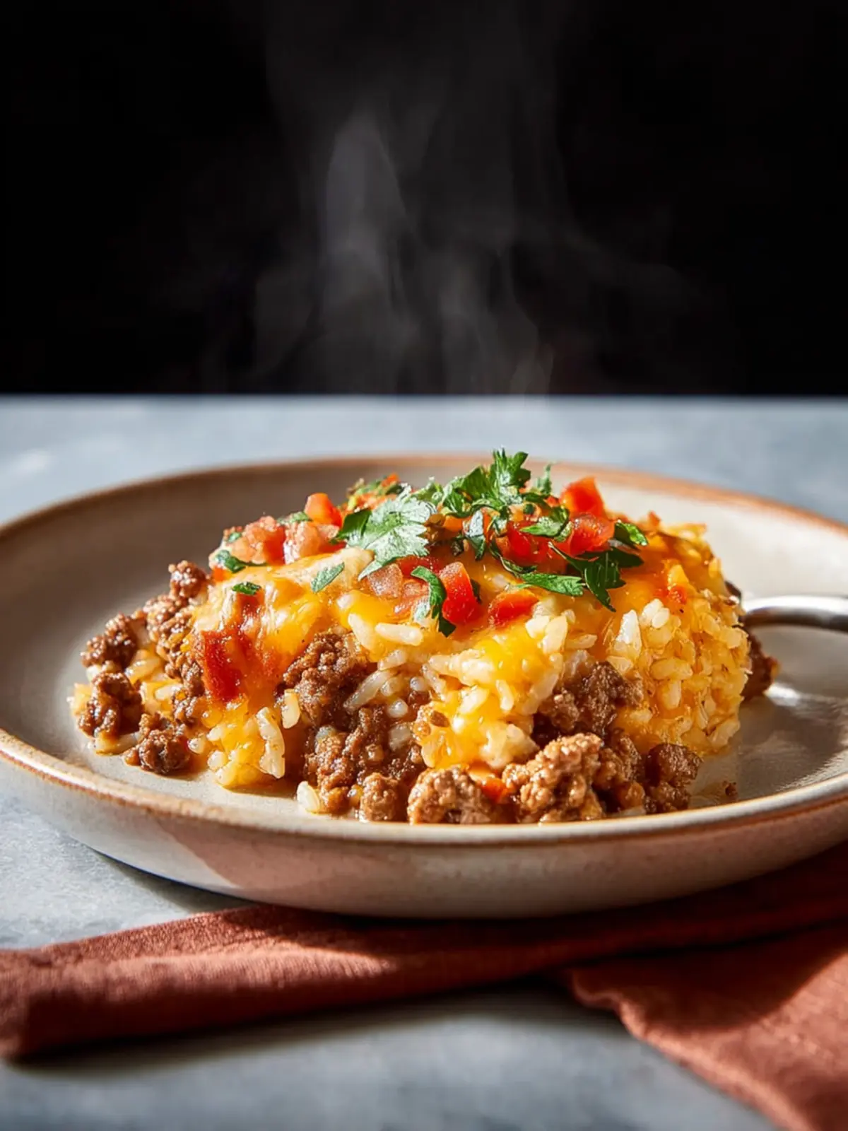 Cheesy Ground Beef and Rice Casserole First Image