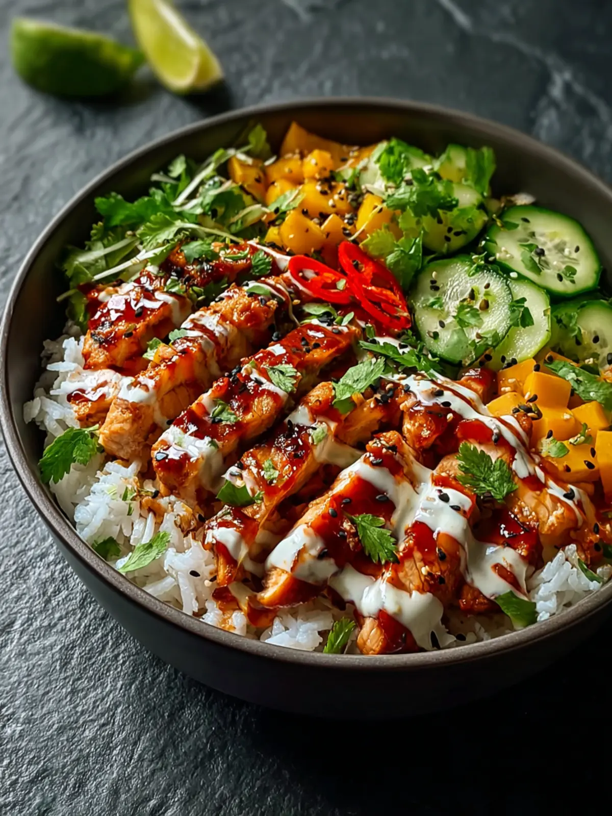Sweet Chili Chicken Bowl with Coconut Lime Drizzle Bliss First Image