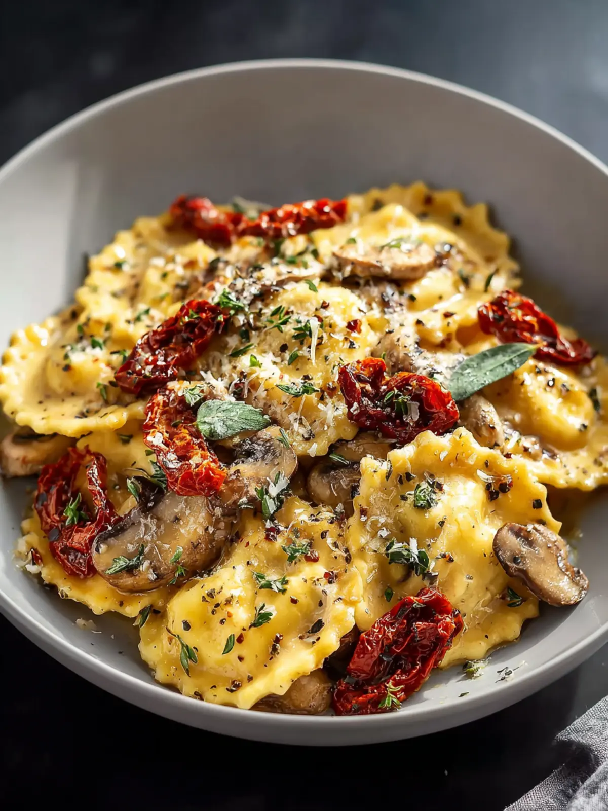 20-Minute Creamy Ravioli with Mushrooms & Sun-Dried Tomatoes First Image